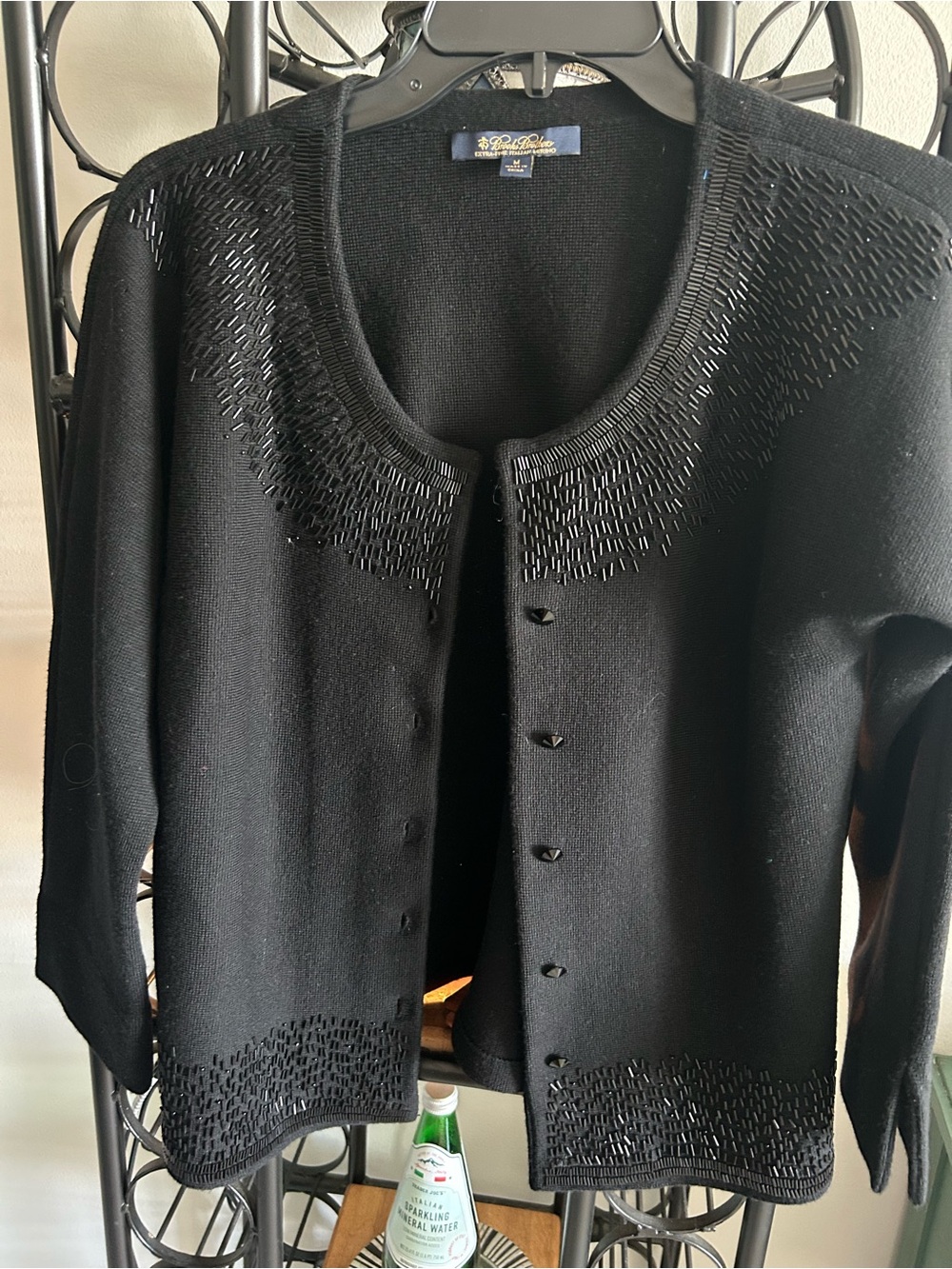Brooks Brothers Black Beaded Women's Cardigan M. Italian merino wool